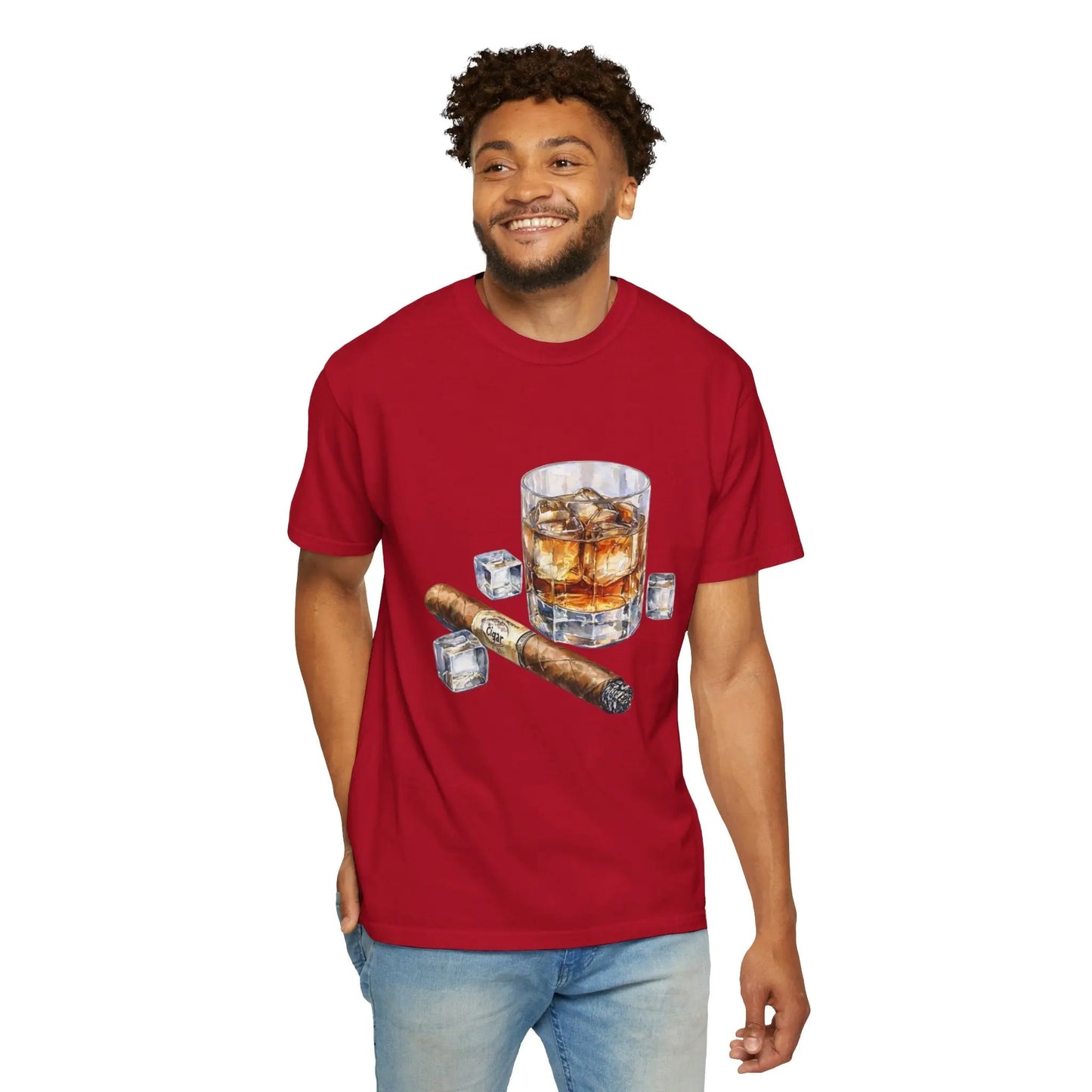 Unisex Garment-Dyed T-shirt with Whiskey and Cigar Design - Perfect for Relaxation and Gatherings Printify