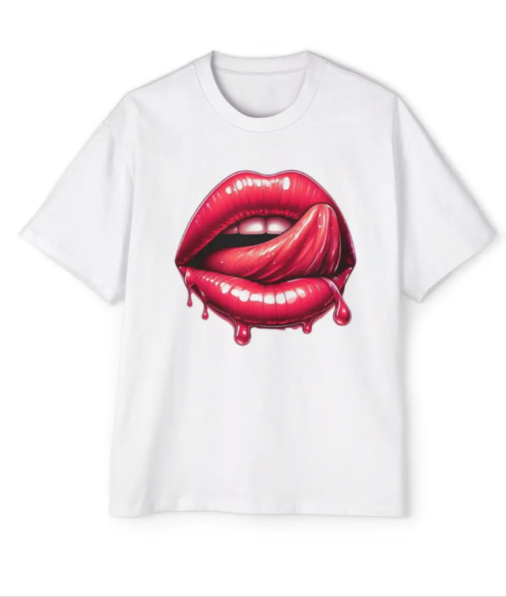 T-shirt With Red Design Lips C.J Luxe Store