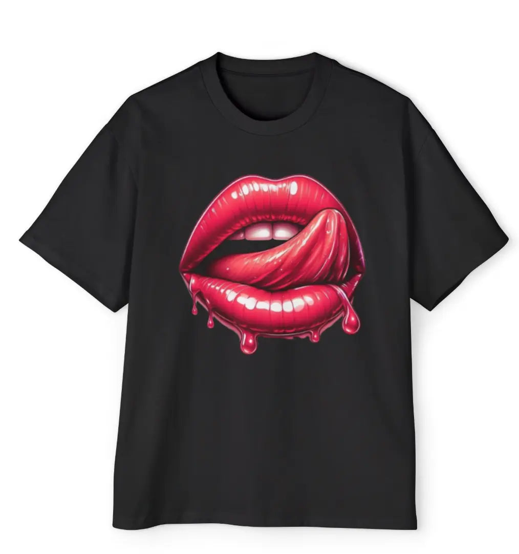 T-shirt With Red Design Lips C.J Luxe Store