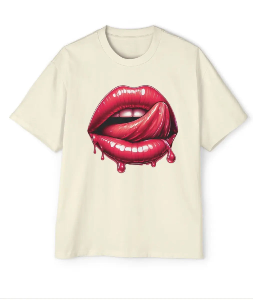 T-shirt With Red Design Lips C.J Luxe Store