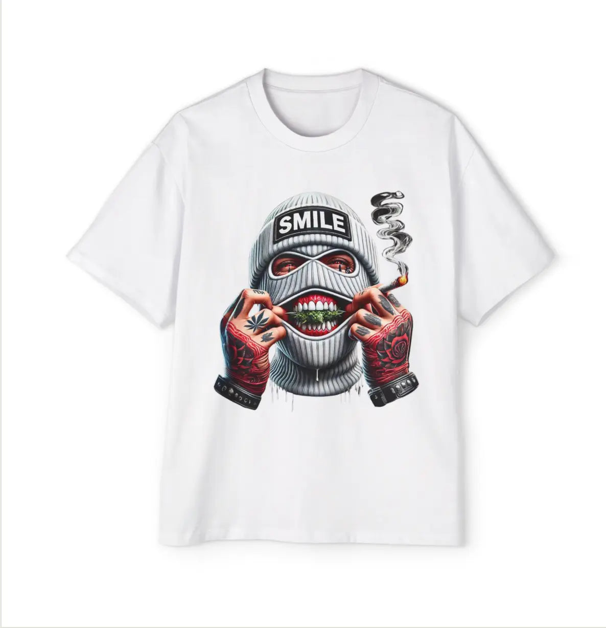T-shirt Smiley Gangta tee- Mask On,Blunt Lit C.J Luxe Store