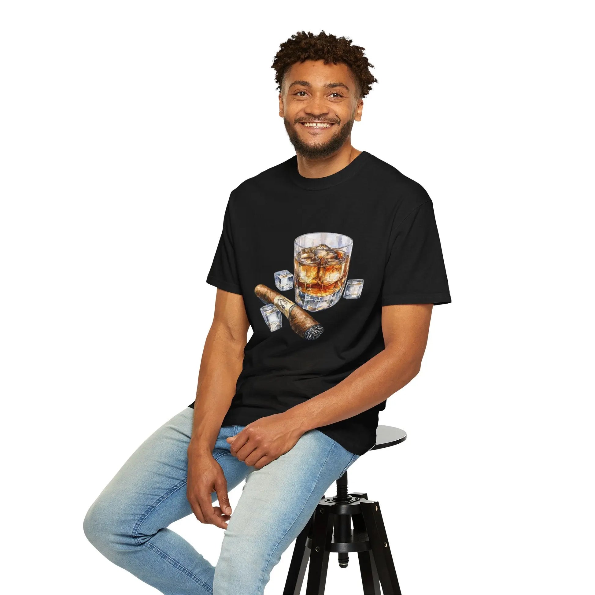 Unisex Garment-Dyed T-shirt with Whiskey and Cigar Design - Perfect for Relaxation and Gatherings Printify