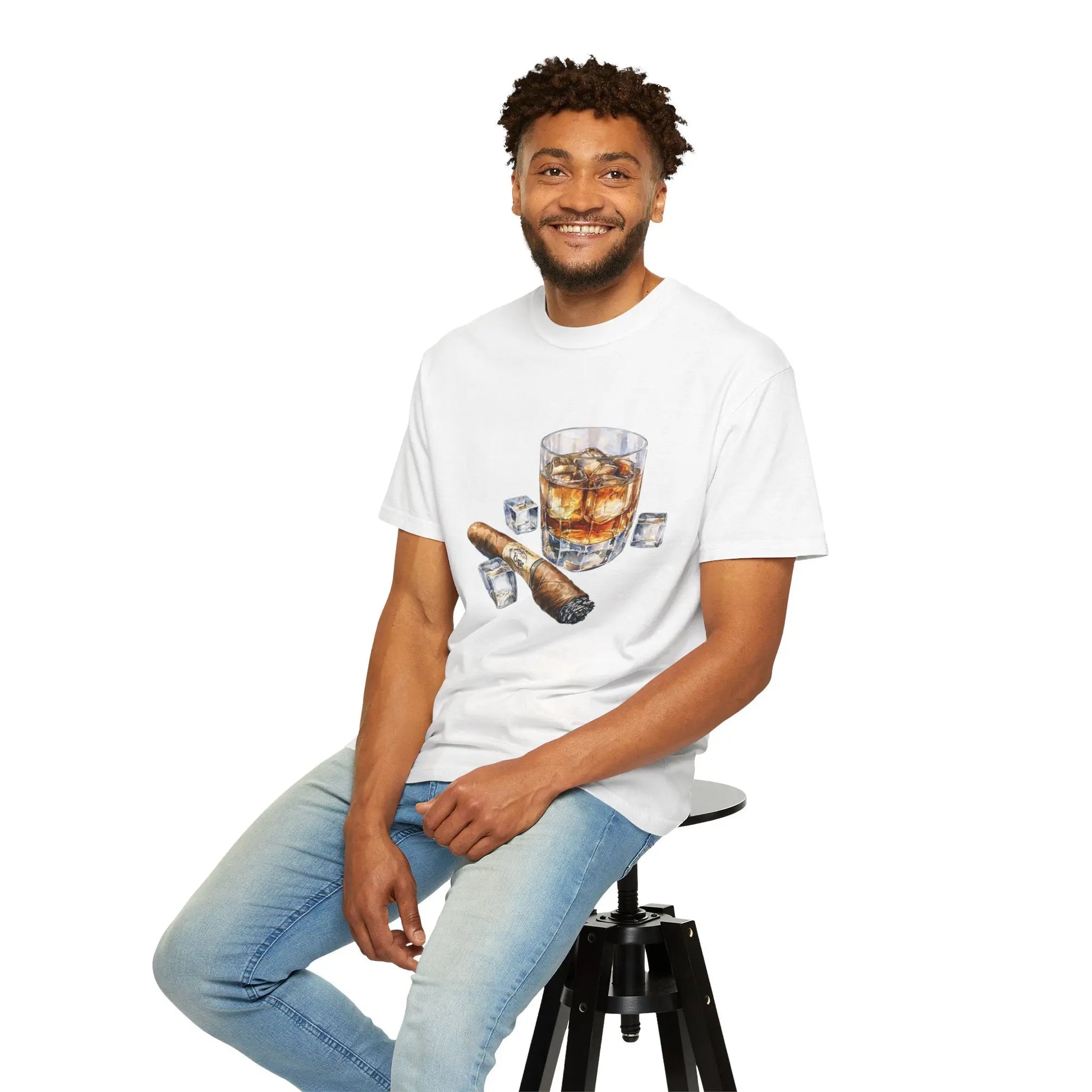 Unisex Garment-Dyed T-shirt with Whiskey and Cigar Design - Perfect for Relaxation and Gatherings Printify