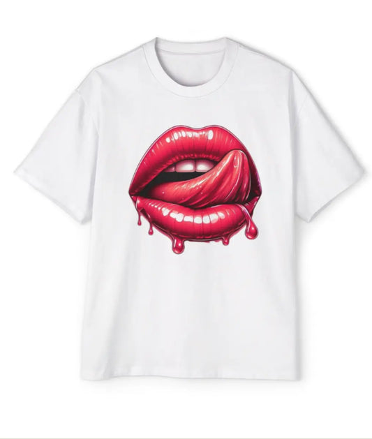 T-shirt With Red Design Lips C.J Luxe Store
