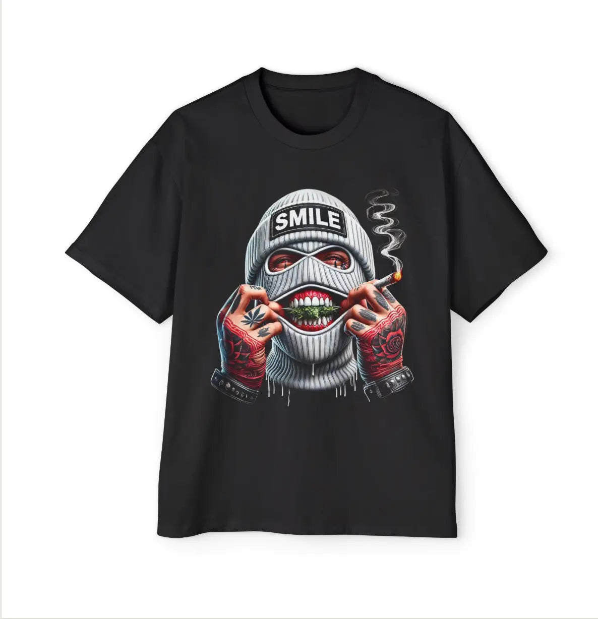 T-shirt Smiley Gangta tee- Mask On,Blunt Lit C.J Luxe Store