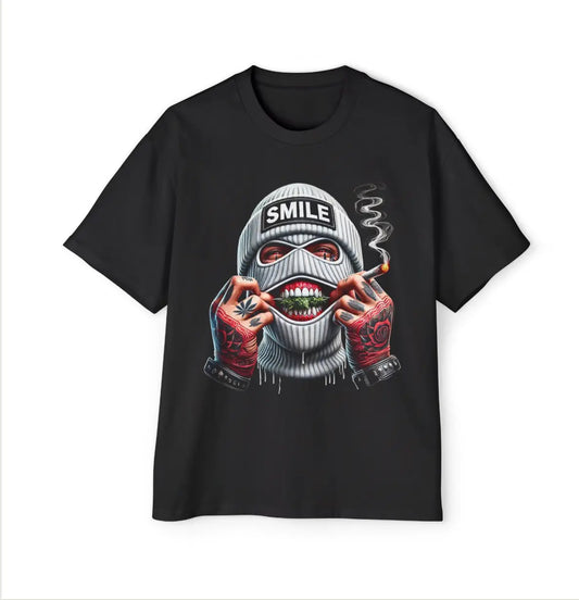 T-shirt Smiley Gangta tee- Mask On,Blunt Lit C.J Luxe Store