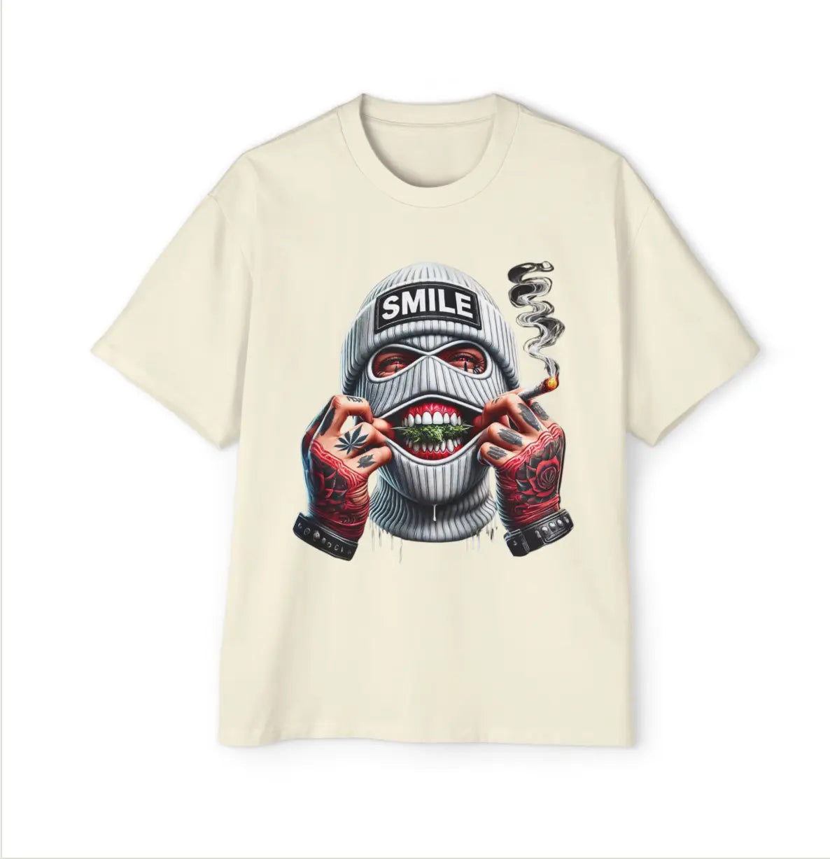 T-shirt Smiley Gangta tee- Mask On,Blunt Lit C.J Luxe Store