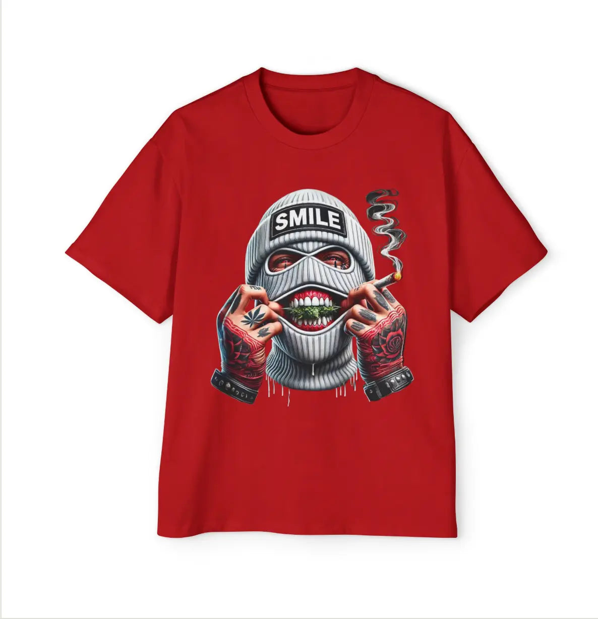T-shirt Smiley Gangta tee- Mask On,Blunt Lit C.J Luxe Store